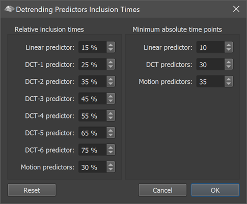 Detrending Predictors Timing dialog